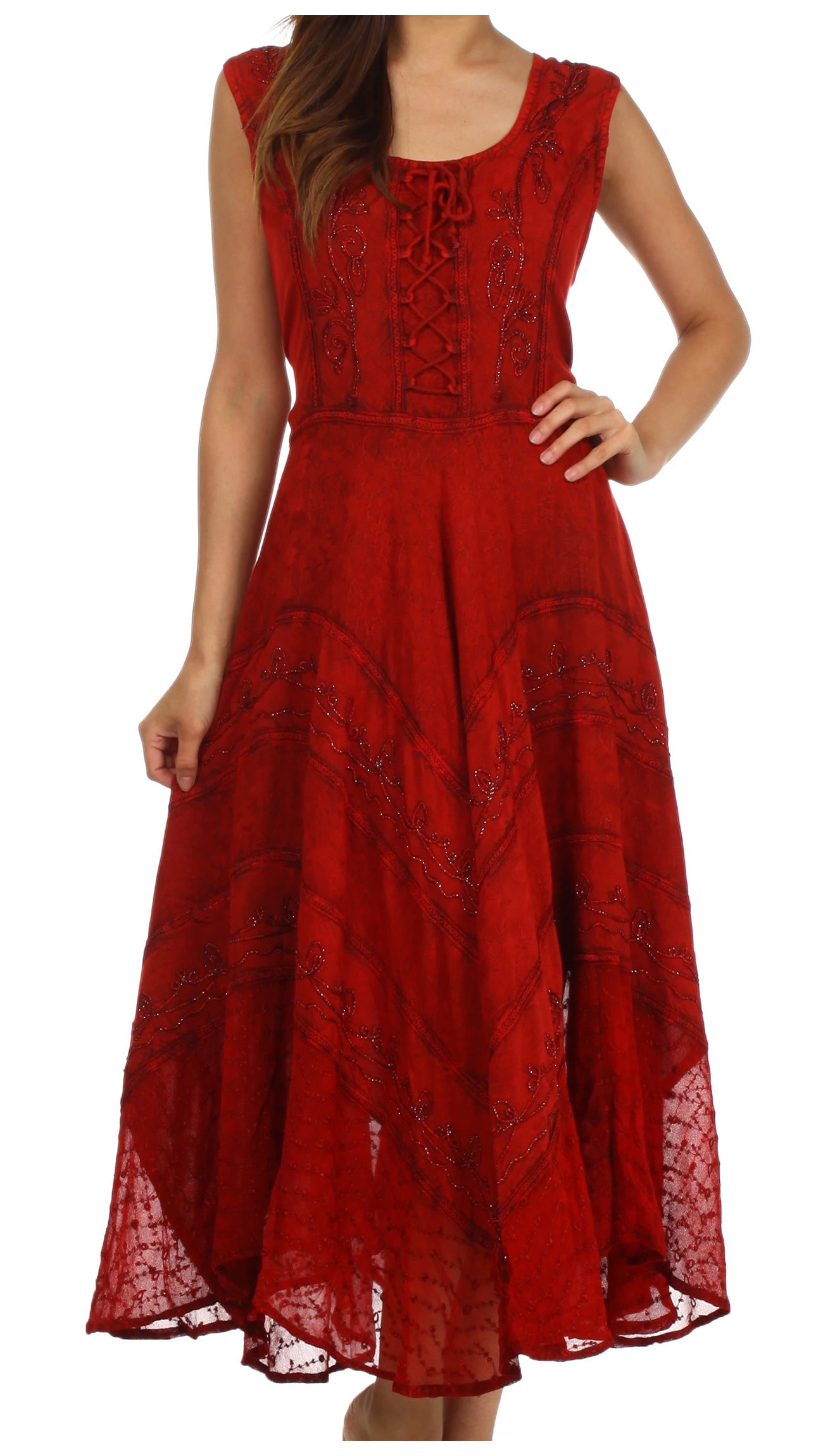 Sakkas Kevina Stonewashed Rayon Embroidered Dress